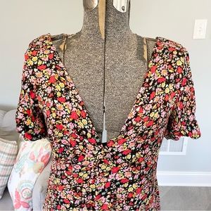 NWT XS, S colorful, floral, low V low back, bohemian dress